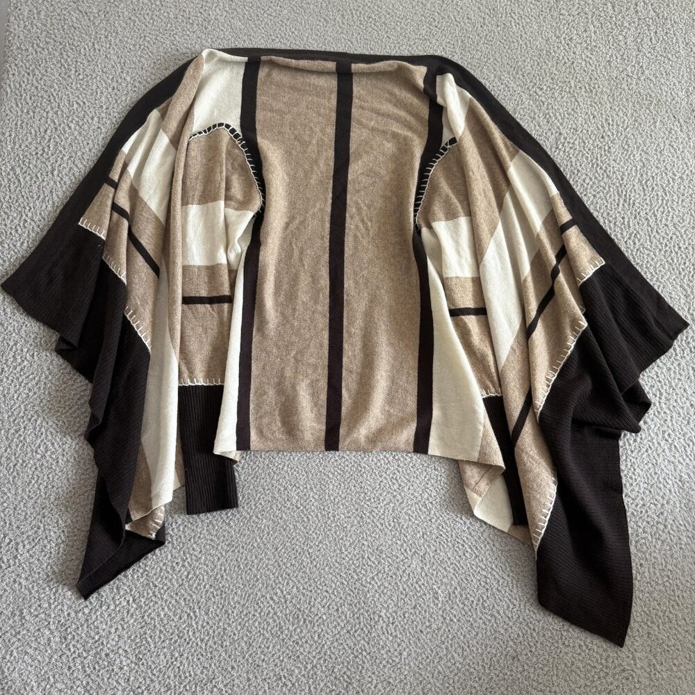 Cullen Sweater‎ Brown Ivory Striped 100% Cashmere Open Cardigan - Picture 2 of 8